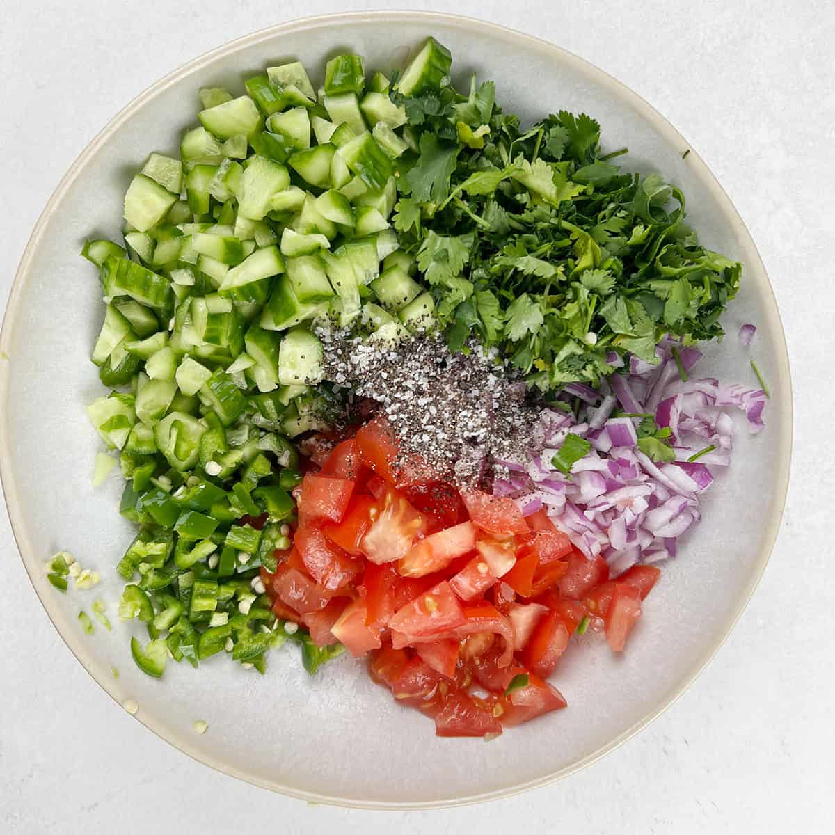 chopped vegetables for a side salad.