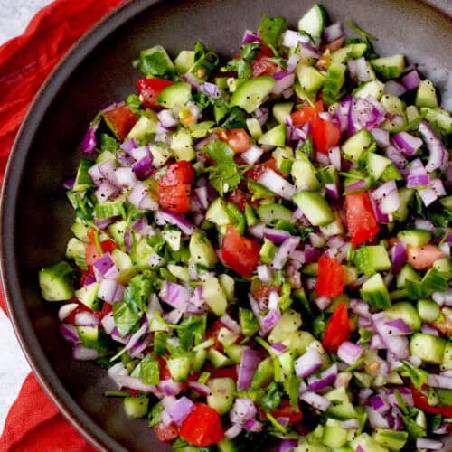 Chopped vegetables for a salad recipe.