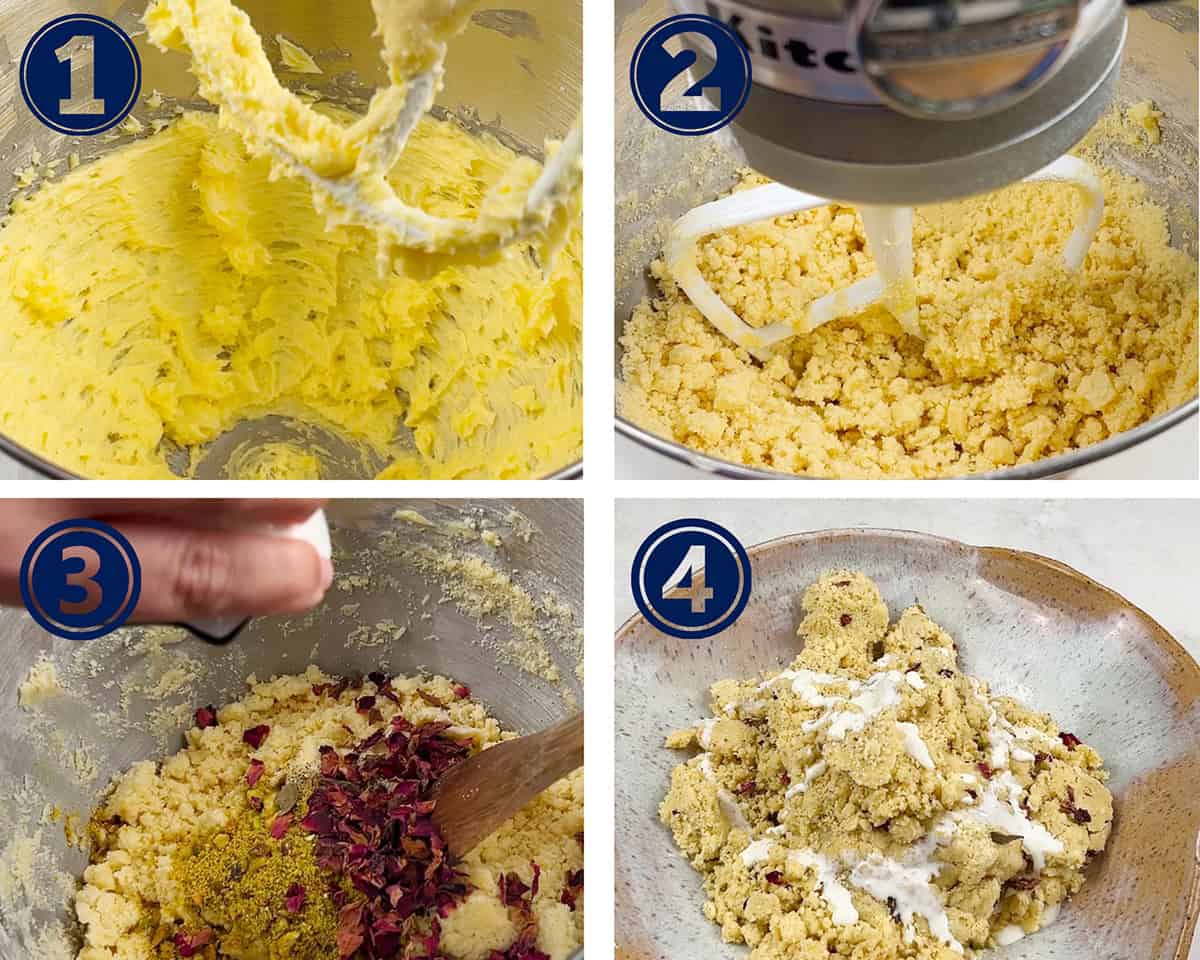 A cookie dough is being mixed with add-ins for a holiday recipe.