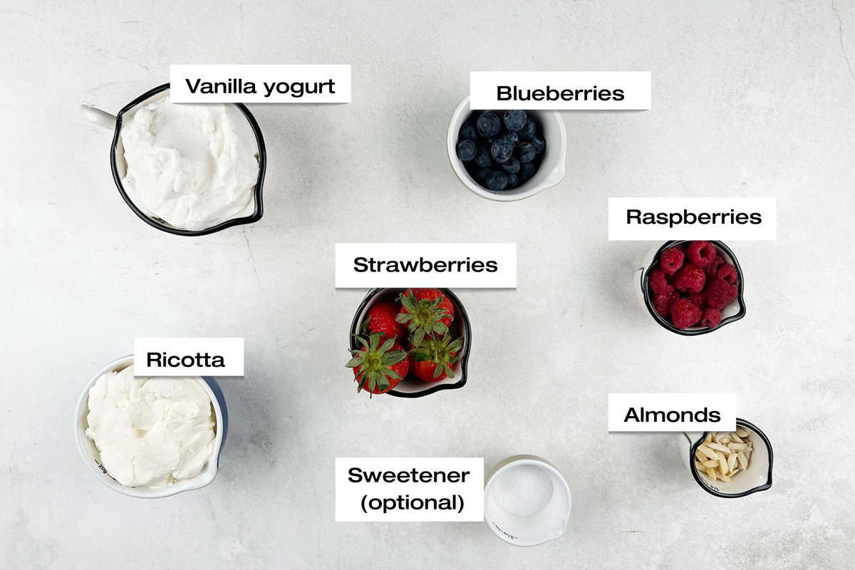 Ingredients for mixed berry parfait.