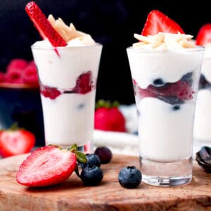 Mixed berry parfait with ricotta, yogurt, and berries.