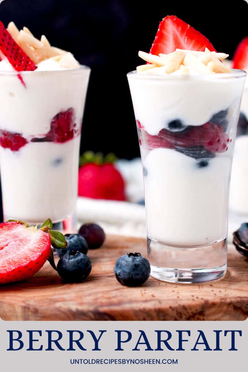 Mixed berry parfait recipe pin.