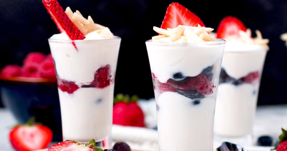 Mixed berry ricotta parfait cups.