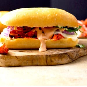 Homemade chicken tikka sandwich.
