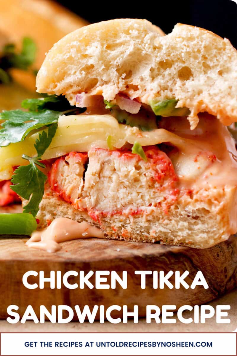 Chicken tikka sandwich recipe pin.