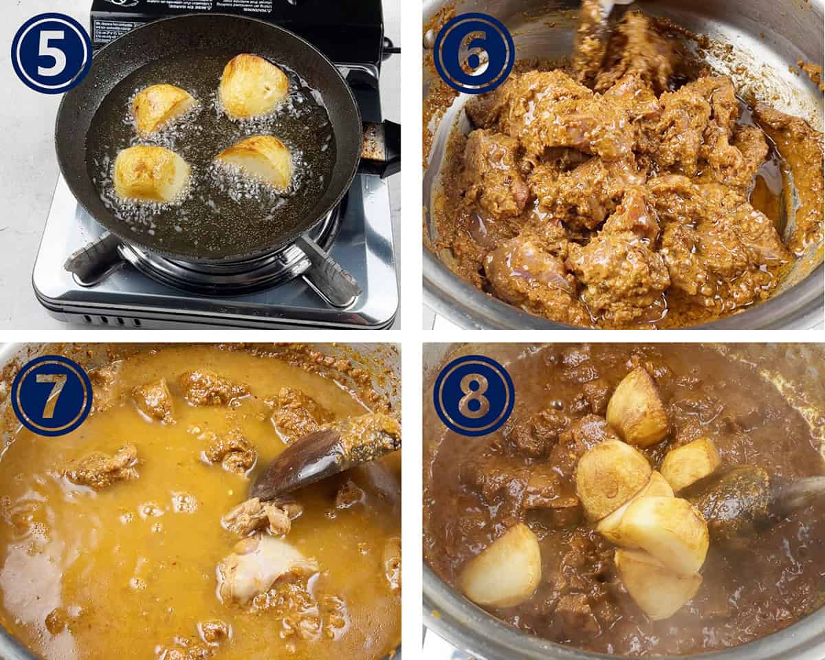 a mutton korma with potatoes is being cooked for a biryani recipe.