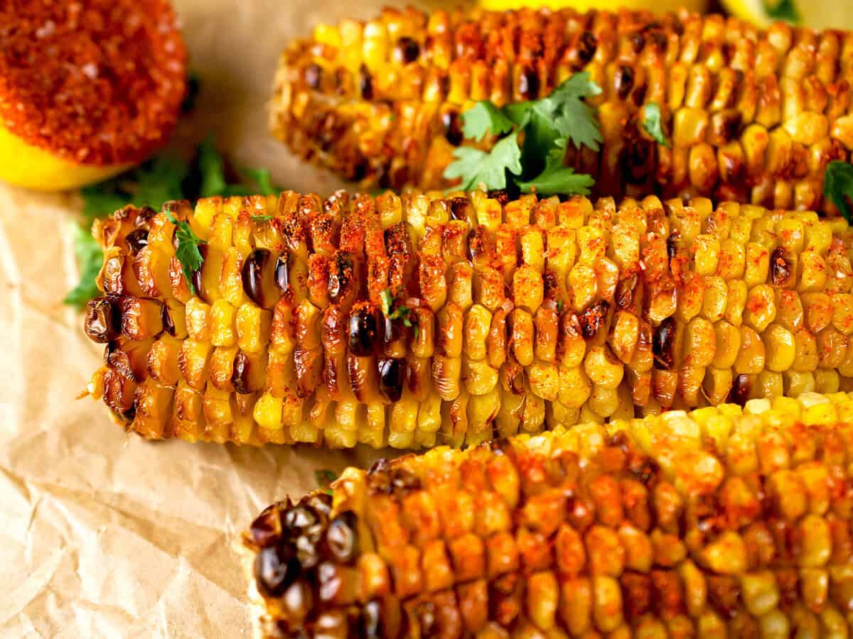 Air fried spicy Pakistani corn on the cob.