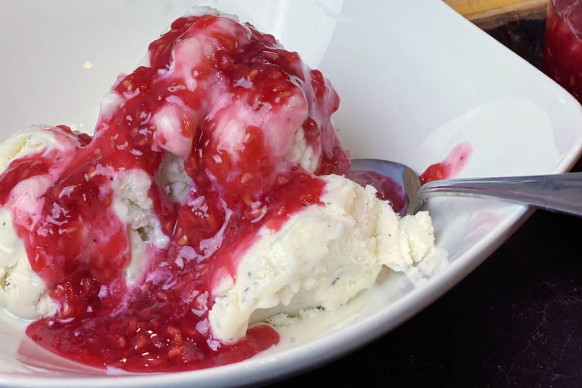 Raspberry Sauce on Ice Cream