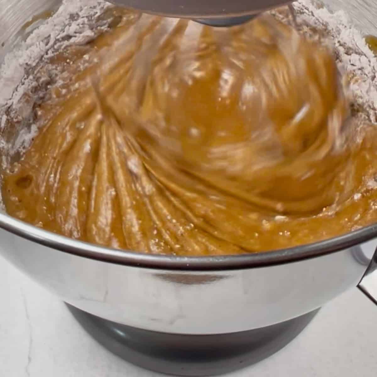 Pumpkin bread mixture being prepped.