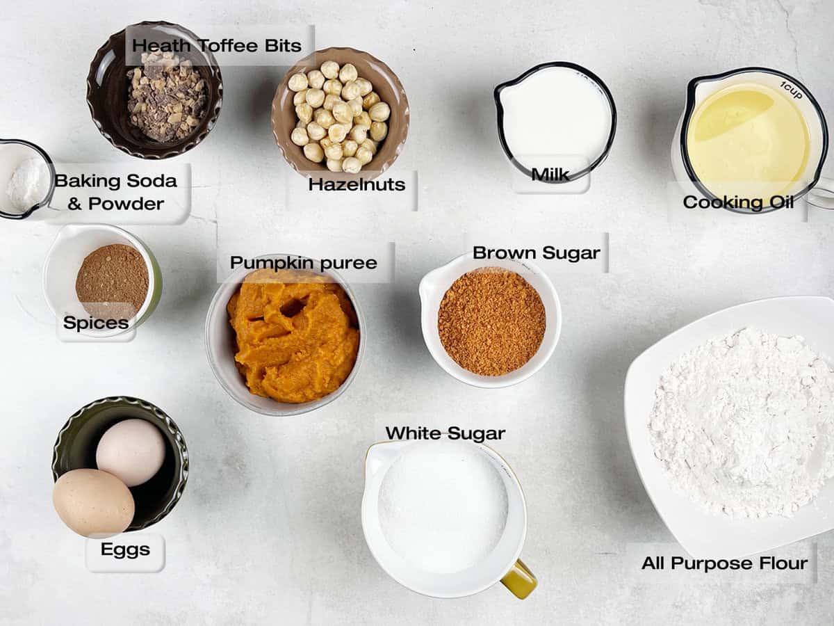 Ingredients for a pumpkin bread recipe.