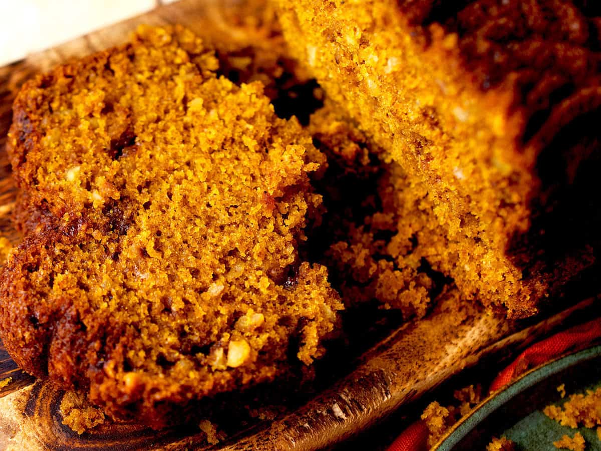 Sliced pumpkin bread.