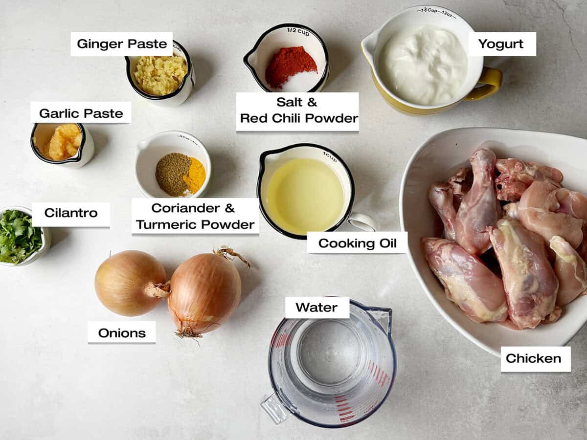 Ingredients for a chicken curry recipe.