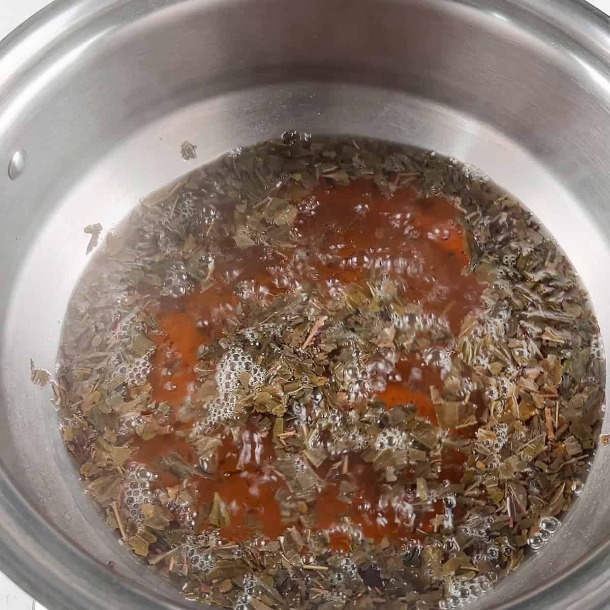 Kashmiri tea kahwa being prepared.