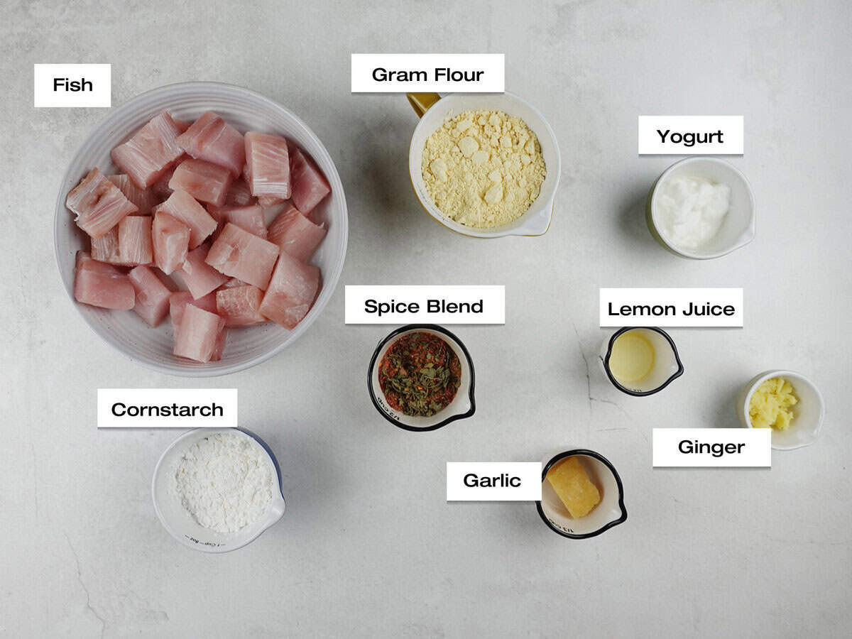 Ingredients for a Lahori fish recipe.