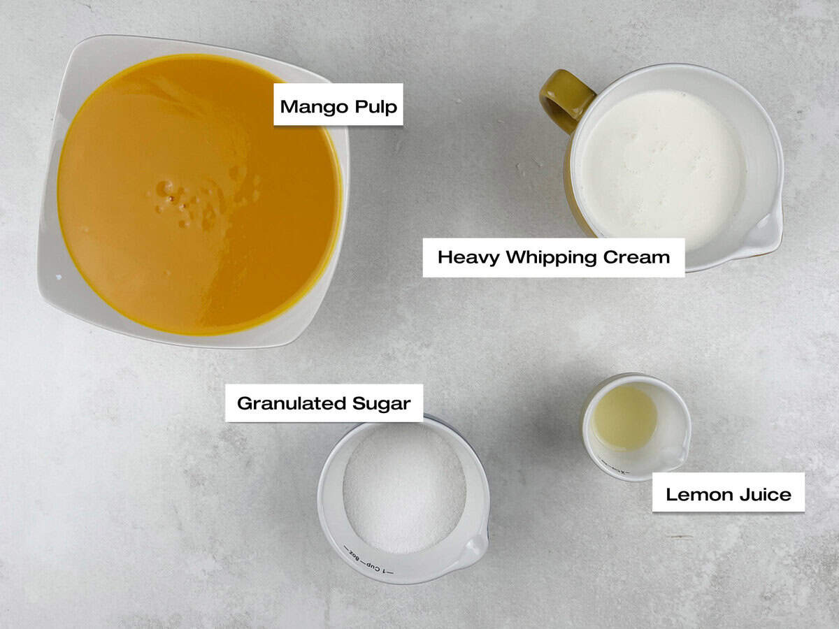 Ingredients for a mango mousse recipe.