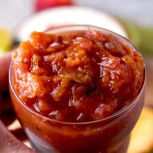 Sweet and spicy homemade peach chutney.