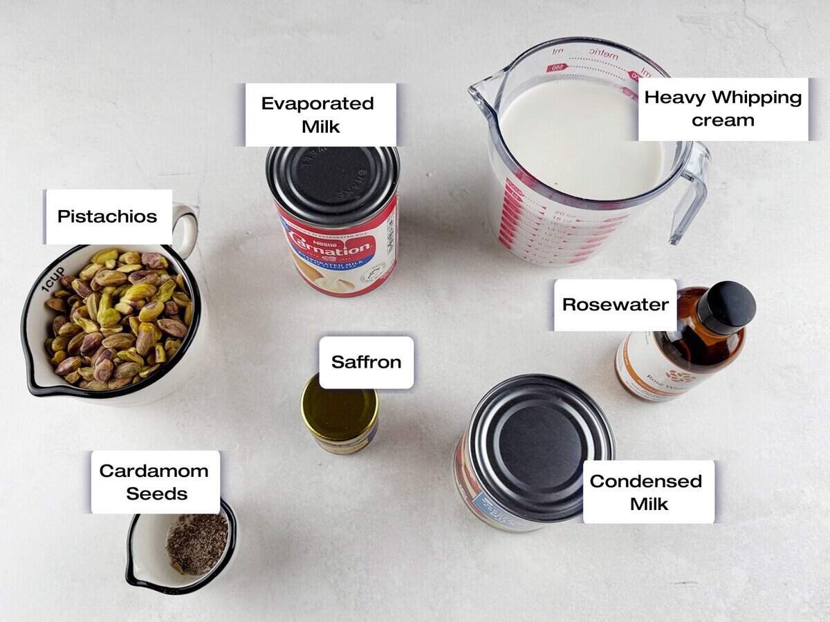 Ingredients for a malai kulfi recipe.